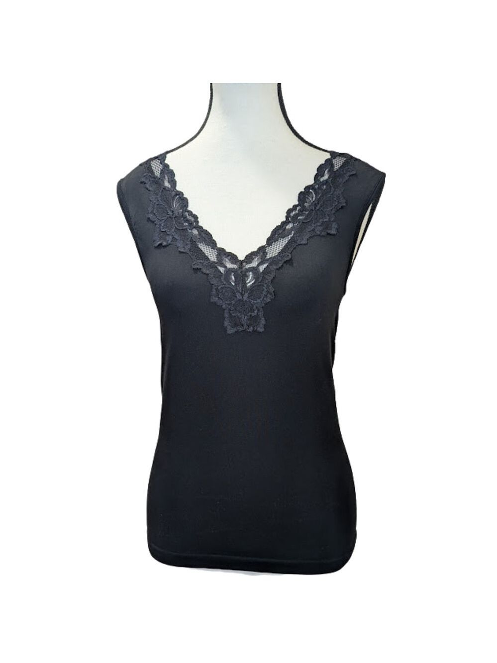 Banana Republic Petite Lace Trim V-Neck Tank Black Soft Goth Camisole Dark Roman